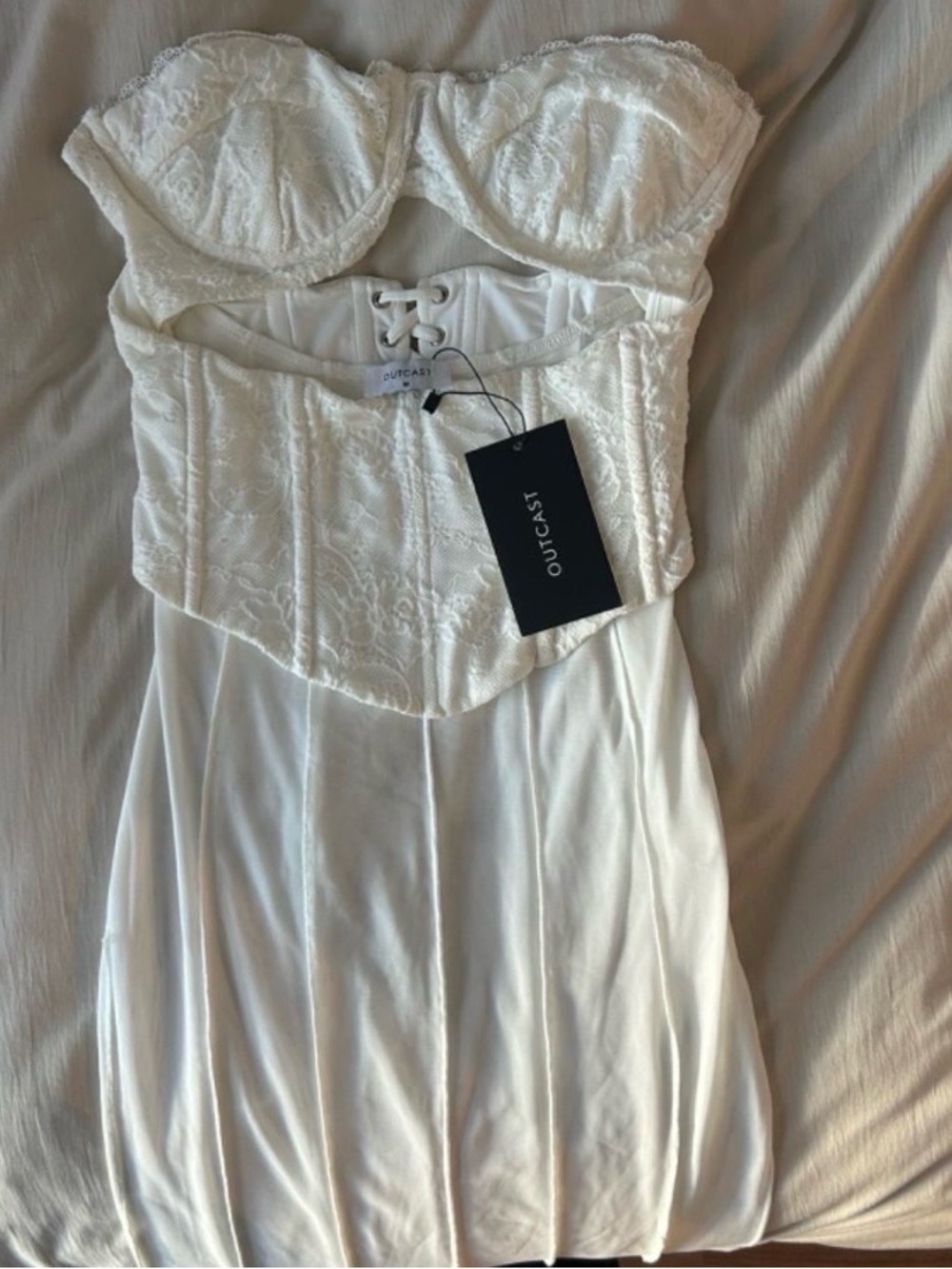 Outcast Strapless White Lace Bustier Dress